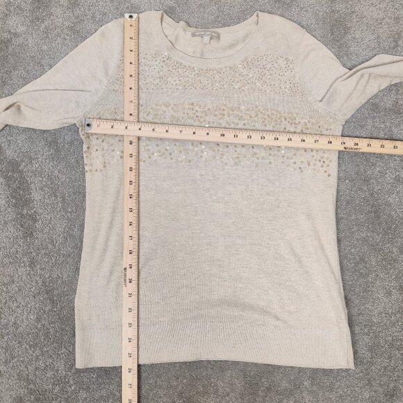 Banana Republic Women's Sweater Size M Beige Sequins Cotton Viscose Lightweight - Picture 6 of 8